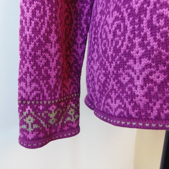 Nomadic Traders Women's SZ 14 Full Zip Plum Nordic Lagen Fair Isle Cardigan - Picture 6 of 9